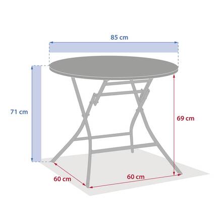 Mesa de jardim redonda dobrável GREENSBORO Verde oliva 4 lugares - Aço tratado com epóxi, Tratamento antiferrugem reforçado