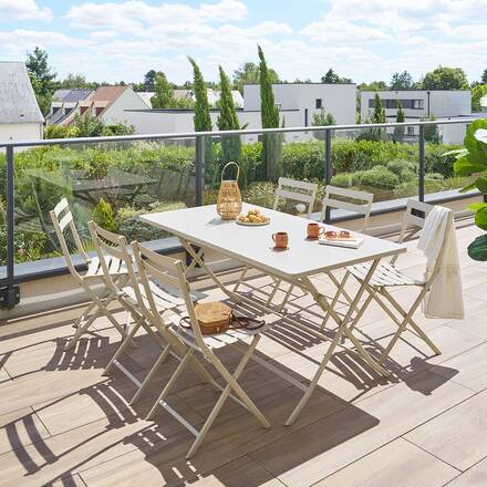 Mesa de jardim retangular dobrável GREENSBORO Argila 6 lugares - Aço com tratamento epóxi, Tratamento antiferrugem reforçado
