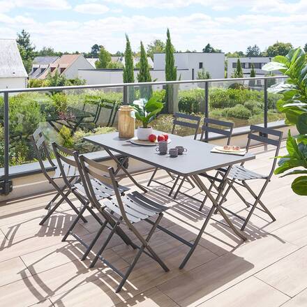 Mesa de jardim retangular dobrável GREENSBORO Grafite 6 lugares - Aço com tratamento epóxi, Tratamento antiferrugem reforçado