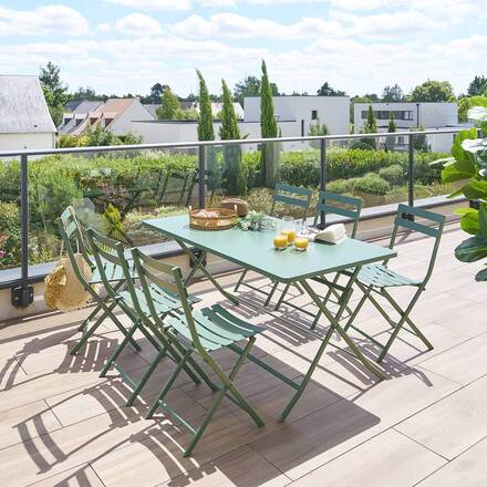 Mesa de jardim retangular dobrável GREENSBORO verde oliva 6 lugares - Aço com tratamento epóxi, Tratamento antiferrugem reforçado