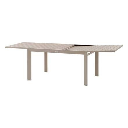 Mesa de jardim extensível deslizante ÉVASION Efeito madeira Linho / Argila 10 lugares - Alumínio tratado com epóxi, Ripas de alumínio efeito madeira