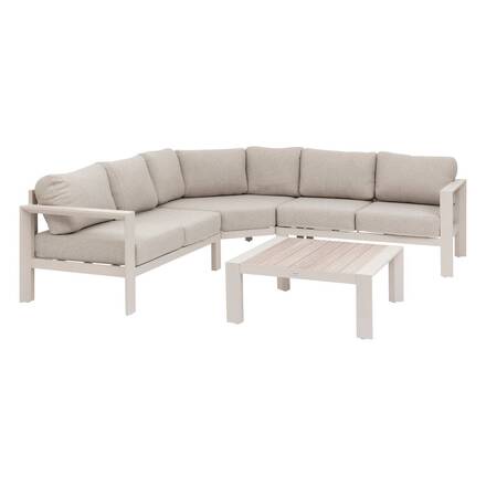 Conjunto de jardim com sofá de canto ÉVASION Argila / Linho 5 lugares - Alumínio tratado com epóxi, Olefina