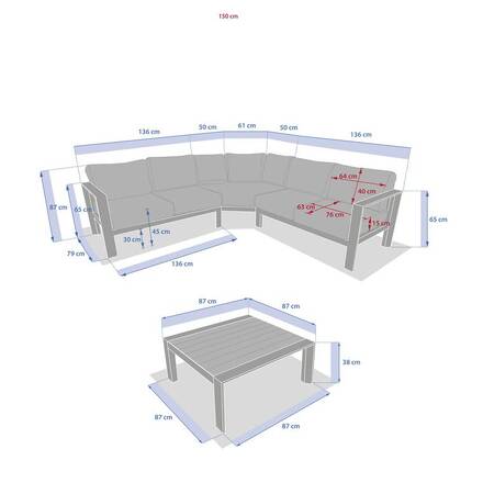 Conjunto de jardim com sofá de canto ÉVASION Argila / Linho 5 lugares - Alumínio tratado com epóxi, Olefina