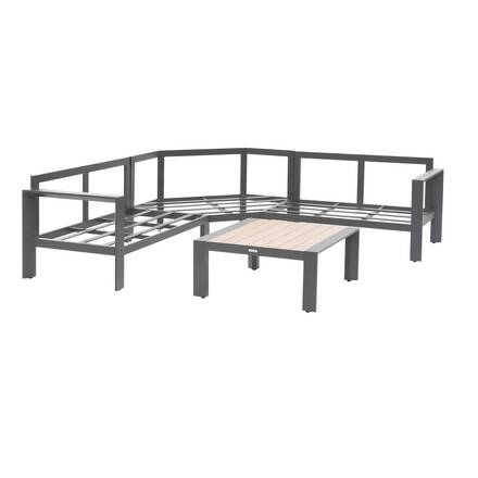 Conjunto de jardim com sofá de canto ÉVASION Grafite / Mel 5 lugares - Alumínio tratado com epóxi, Olefina
