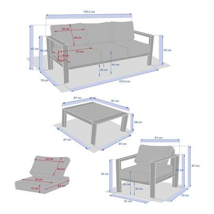 Conjunto de jardim ÉVASION Argila / Linho 5 lugares - Alumínio tratado com epóxi, Olefina