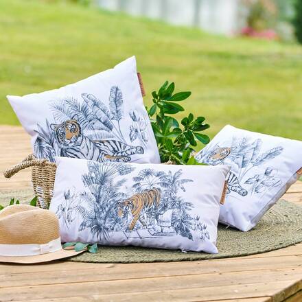 Almofada decorativa de exterior MAORIA com motivo Tigre STOF x Hespéride - 40 x 40 cm - Poliéster