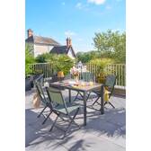Mesa de jardim ÉVASION Efeito madeira Mel / Grafite 4 lugares - Alumínio tratado com epóxi, Ripas de alumínio efeito madeira Efeito madeira Honey / Grafite