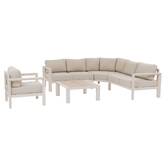 Conjunto de jardim com sofá de canto ÉVASION Argila / Linho 5 lugares - Alumínio tratado com epóxi, Olefina Argila / Linho