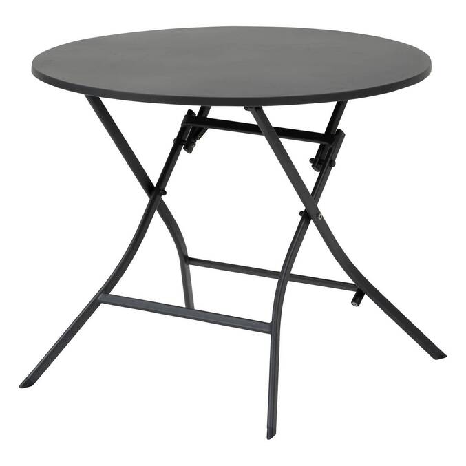 Mesa de jardim redonda dobrável GREENSBORO Grafite 4 lugares - Aço tratado com epóxi, Tratamento antiferrugem reforçado Grafite