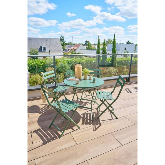 Mesa de jardim redonda dobrável GREENSBORO Verde oliva 4 lugares - Aço tratado com epóxi, Tratamento antiferrugem reforçado Verde-oliva