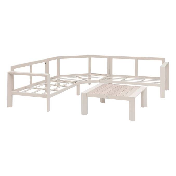Conjunto de jardim com sofá de canto ÉVASION Argila / Linho 5 lugares - Alumínio tratado com epóxi, Olefina Argila / Linho