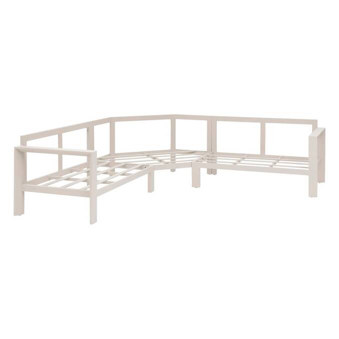 Conjunto de jardim com sofá de canto ÉVASION Argila / Linho 5 lugares - Alumínio tratado com epóxi, Olefina Argila / Linho