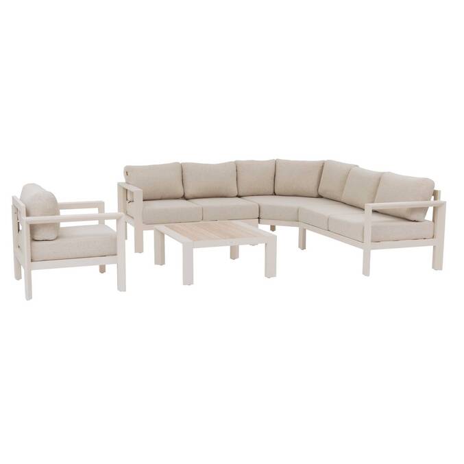 Conjunto de jardim com sofá de canto ÉVASION Argila / Linho 5 lugares - Alumínio tratado com epóxi, Olefina Argila / Linho
