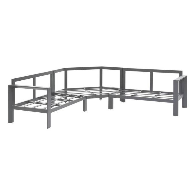 Conjunto de jardim com sofá de canto ÉVASION Grafite / Mel 5 lugares - Alumínio tratado com epóxi, Olefina Grafite / Mel