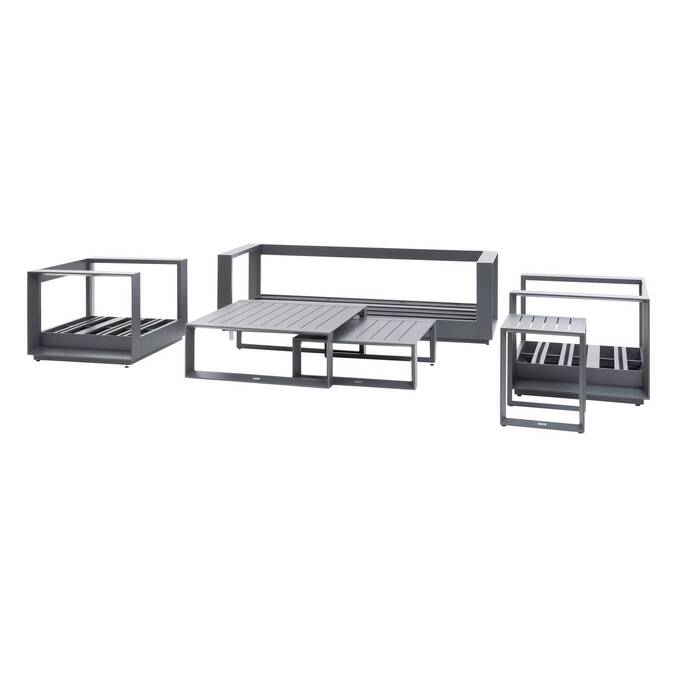 Conjunto de jardim giratório ALLURE Grafite 5 lugares - Alumínio tratado com epóxi, Poliéster Cinza / Grafite