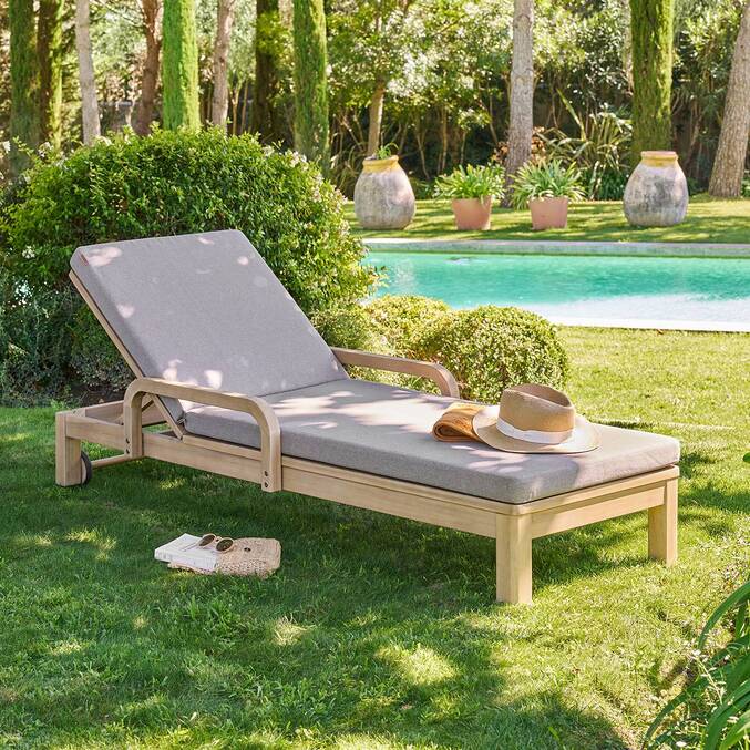 Cama de piscina PAPOUASIE Bege / Acácia Acácia certificada FSC®, Acrílico Bege / Acácia