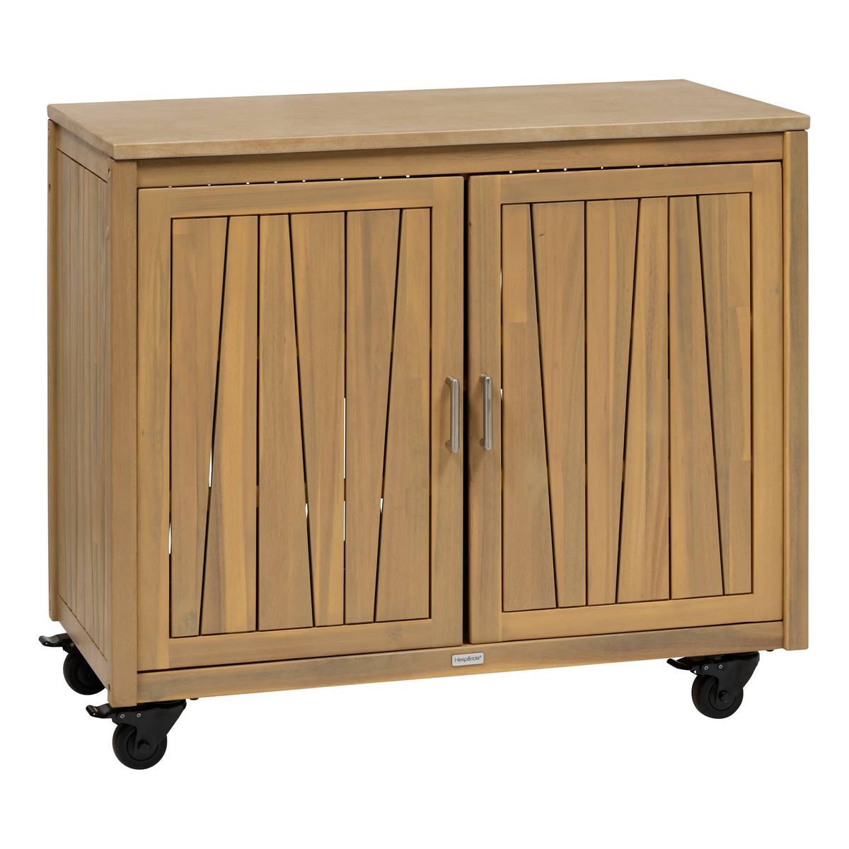Módulo 2 portas com rodízios para cozinha de verão LODGIA Bege 100 x 86 x 50 cm - aço, alumínio, acácia certificada FSC® Acácia