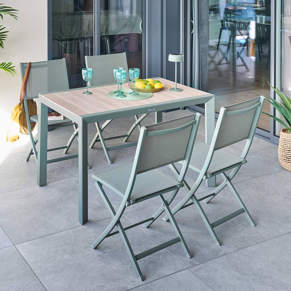 Mesa de jardim retangular ÉVASION Linho / Verde louro 4 lugares - Alumínio tratado com epóxi Linho / Louro