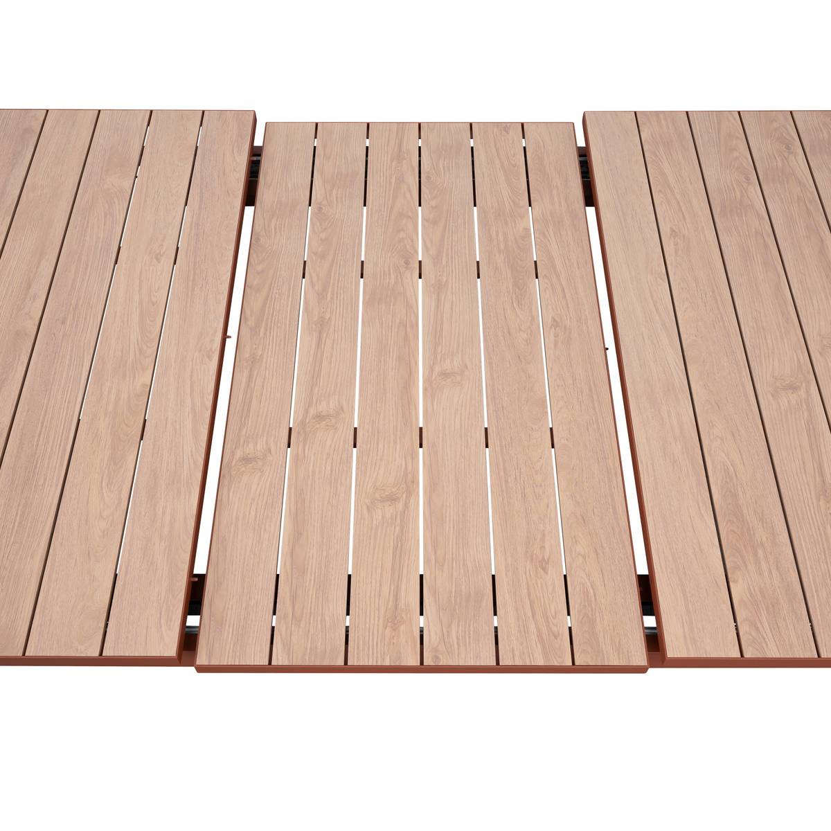 Mesa de jardim retangular extensível ÉVASION efeito madeira Honey / Mogno 10 lugares - Alumínio tratado com epóxi Efeito madeira Honey / Mogno