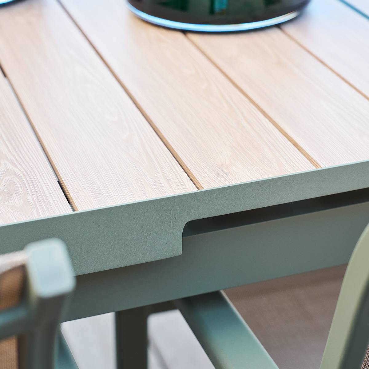 Mesa de jardim retangular extensível ÉVASION Linho / Verde louro 10 lugares - Alumínio tratado com epóxi Linho / Louro