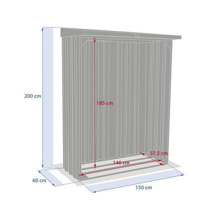 Abrigo para lenha FORGIA Grafite 1,5 x 0,7 x 2 m - Aço galvanizado, Tratamento antiferrugem reforçado