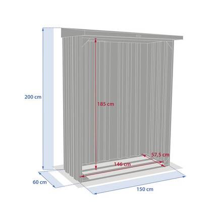 Abrigo para lenha FORGIA Grafite 1,5 x 0,7 x 2 m - Aço galvanizado, Tratamento antiferrugem reforçado