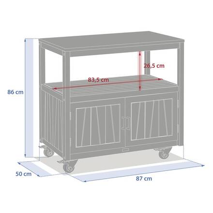 Módulo 2 portas com rodízios para cozinha de verão LODGIA Bege 87 x 86 x 50 cm - Aço, Alumínio, Acácia certificada FSC®