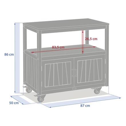 Módulo 2 portas com rodízios para cozinha de verão LODGIA Bege 87 x 86 x 50 cm - Aço, Alumínio, Acácia certificada FSC®