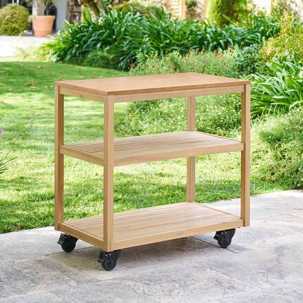 Módulo com rodízios e prateleiras para cozinha de verão LODGIA Bege 87 x 86 x 50 cm - Aço, Alumínio, Acácia certificada FSC®