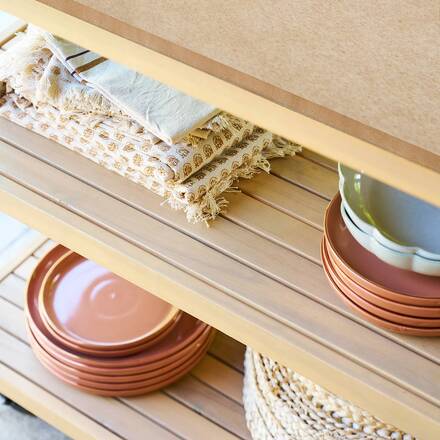 Módulo com rodízios e prateleiras para cozinha de verão LODGIA Bege 87 x 86 x 50 cm - Aço, Alumínio, Acácia certificada FSC®