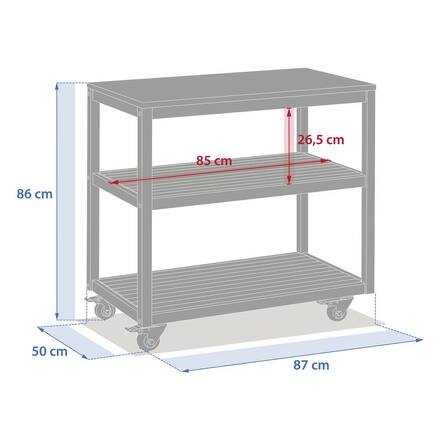 Módulo com rodízios e prateleiras para cozinha de verão LODGIA Bege 87 x 86 x 50 cm - Aço, Alumínio, Acácia certificada FSC®