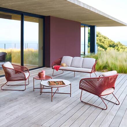 Conjunto de jardim BELANO Mogno 5 lugares - Aço tratado com epóxi, Tratamento antiferrugem reforçado, Olefina