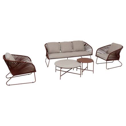 Conjunto de jardim BELANO Mogno 5 lugares - Aço tratado com epóxi, Tratamento antiferrugem reforçado, Olefina