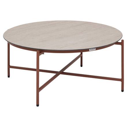 Conjunto de jardim BELANO Mogno 5 lugares - Aço tratado com epóxi, Tratamento antiferrugem reforçado, Olefina