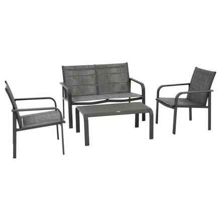 Conjunto de jardim PIAZZA Graphite 4 lugares - Alumínio tratado com epóxi, Texaline