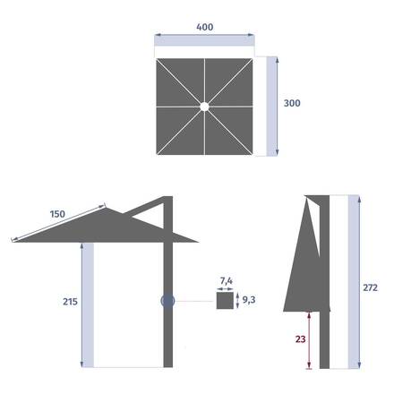 Guarda-sol lateral retangular inclinável MELHIA Verde louro 4 x 3 m - Alumínio, Aço, Olefina