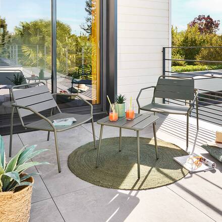 Mesa de centro de jardim quadrada PHUKET Verde louro 45 x 45 cm - Aço tratado com epóxi, Tratamento antiferrugem reforçado