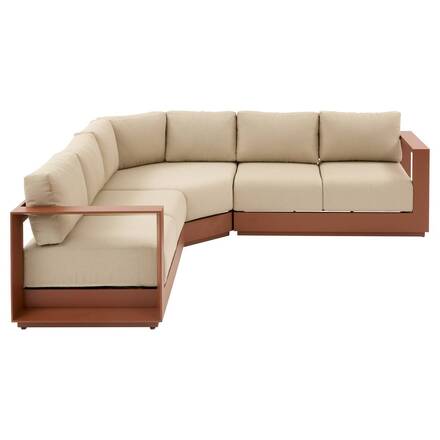 Conjunto de jardim com sofá de canto ALLURE Bege / Mogno 5 lugares - Alumínio tratado com epóxi, Poliéster
