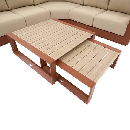 Conjunto de jardim com sofá de canto ALLURE Bege / Mogno 5 lugares - Alumínio tratado com epóxi, Poliéster