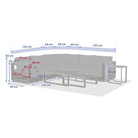 Conjunto de jardim com sofá de canto ALLURE Bege / Mogno 5 lugares - Alumínio tratado com epóxi, Poliéster