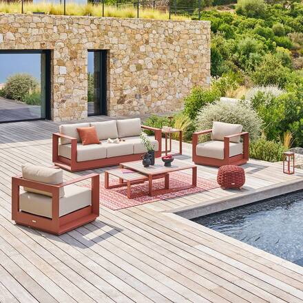 Conjunto de jardim rotativo ALLURE Bege / Mogno 5 lugares - Alumínio tratado com epóxi, Poliéster