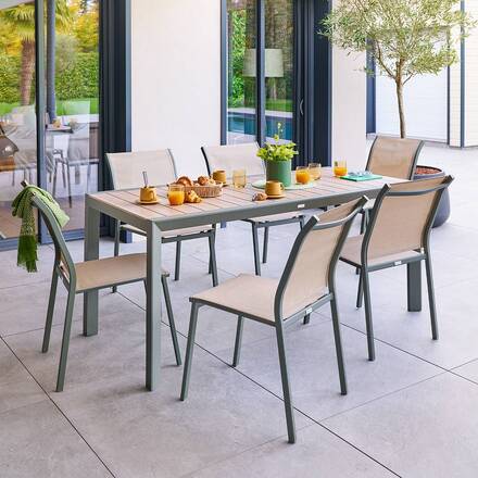 Mesa de jardim retangular ÉVASION Linho / Verde louro 6 lugares - Alumínio tratado com epóxi