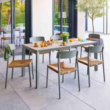 Mesa de jardim retangular ÉVASION Linho / Verde louro 6 lugares - Alumínio tratado com epóxi