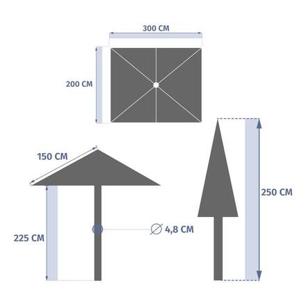 Guarda-sol central retangular inclinável LOOMPA Mogno 3 x 2 m - Aço, Alumínio, Poliéster