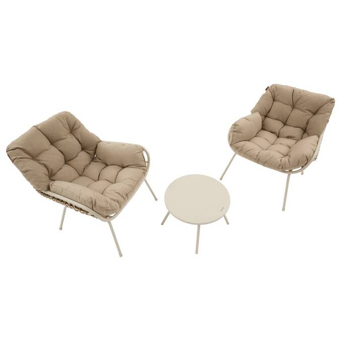 Conjunto de sala duo PAOPAO Bege / Argila 2 lugares - Aço tratado com epóxi, Tratamento antiferrugem reforçado, Poliéster Bege / Argila