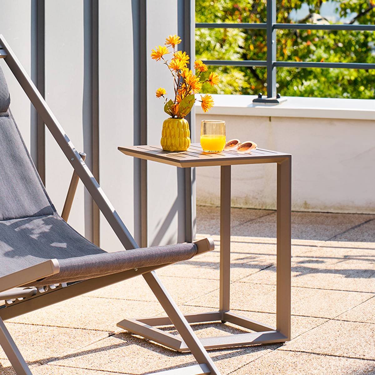 Mesa auxiliar de jardim quadrada ÉVASION Café 38 x 38 cm - Alumínio tratado com epóxi Café