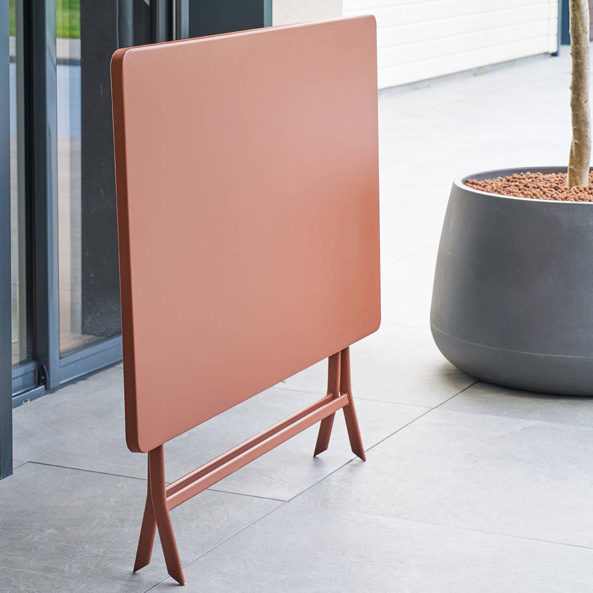 Mesa de varanda dobrável GREENSBORO Mogno 4 lugares - Aço, Tratamento anti-ferrugem reforçado Mogno