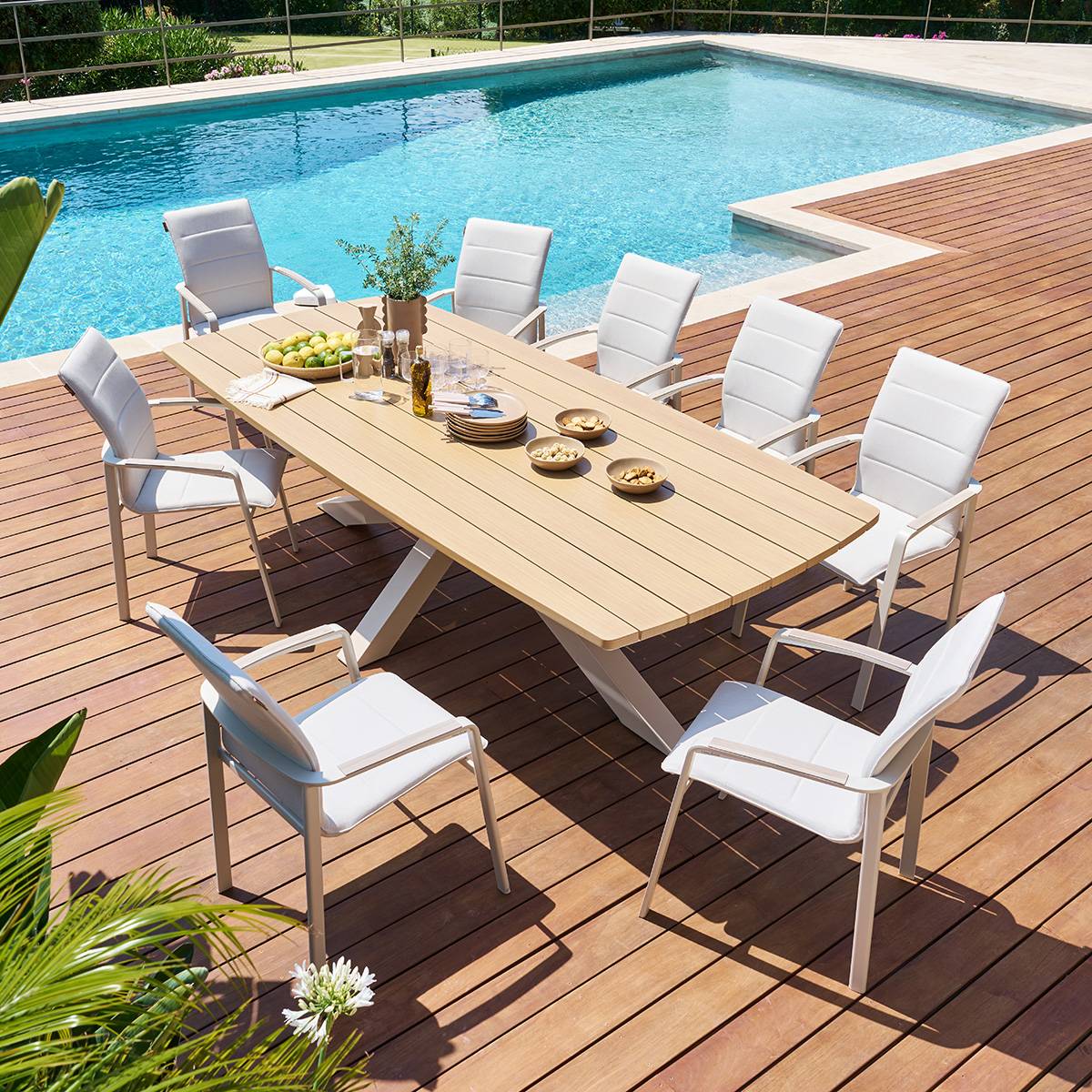 Mesa de jardim retangular ORACLION Nogueira / Argila 10 lugares - Alumínio tratado com epóxi Noz / Argila