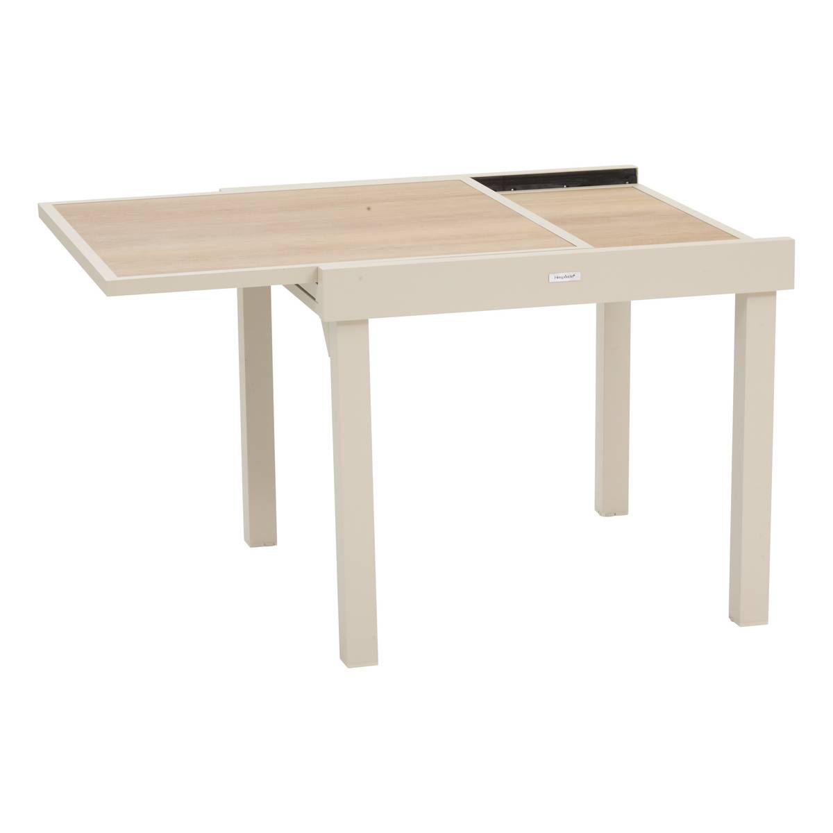 Mesa de jardim quadrada extensível PIAZZA Espelta / Argila 8 lugares - Alumínio tratado com epóxi, Vidro temperado Espelta / Argila