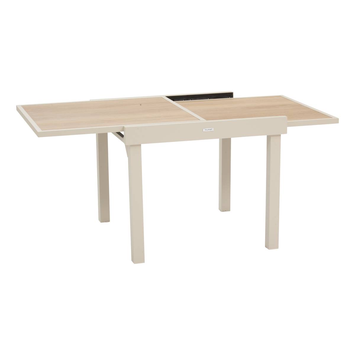 Mesa de jardim quadrada extensível PIAZZA Espelta / Argila 8 lugares - Alumínio tratado com epóxi, Vidro temperado Espelta / Argila